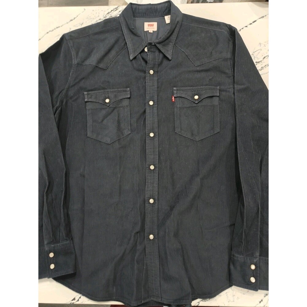 Levi’s Shirt Mens XL Blue Corduroy Western Yoke Pearl Snap Cowboy Rockabilly